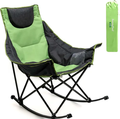 Miniatura 12 de SUNNYFEEL Silla Mecedora de Camping de Gran Tamaño, Silla de Patio Totalmente Acolchada con Bolsillo Lateral, Sillón Reclinable Portátil de Respaldo