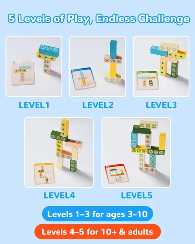 Miniatura 6 de Juego de torre de apilamiento de madera para niños y adultos - Juego educativo de rompecabezas de bloques de madera para niños a partir de 3 años