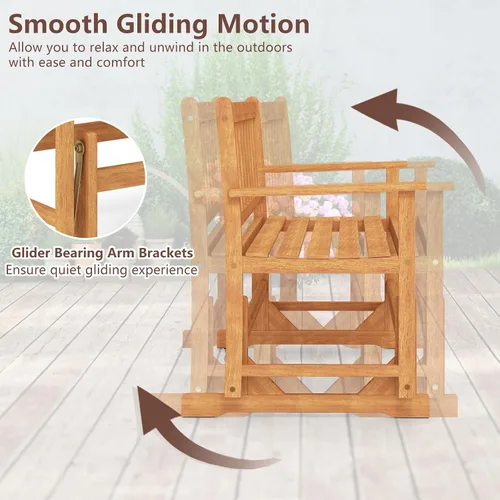 Miniatura 6 de Tangkula Banco planeador de madera de acacia para 2 personas, resistente 800 libras, sofá biplaza mecedora para patio con asiento y respaldo