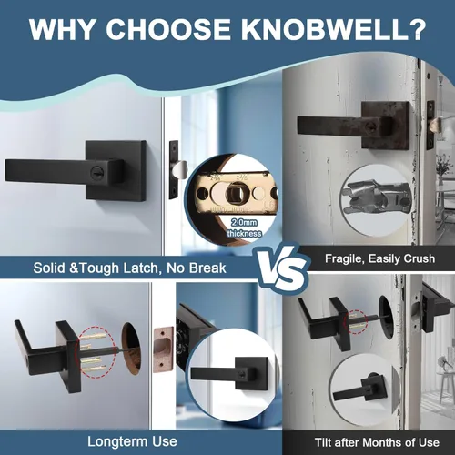 Miniatura 2 de KNOBWELL - Paquete de 10 manijas de puerta negras con cerradura y llave para puerta exterior delantera resistentes, 2.13 libras, para manejo