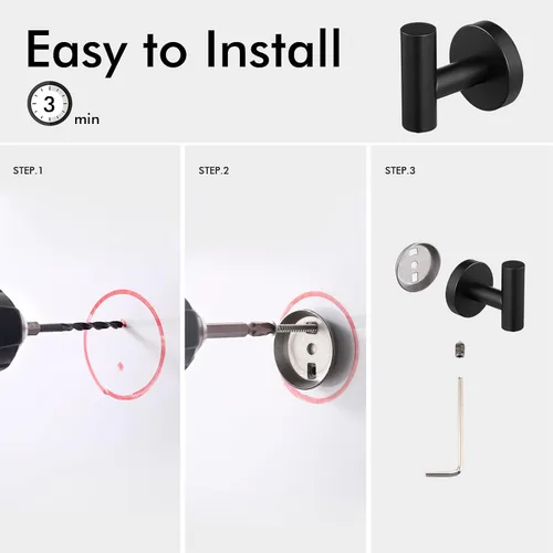 Miniatura 4 de KES Gancho para toallas de baño, gancho para bata, ducha, cocina, ganchos para colgar en la pared, montaje en pared, acero inoxidable SUS 304, negro
