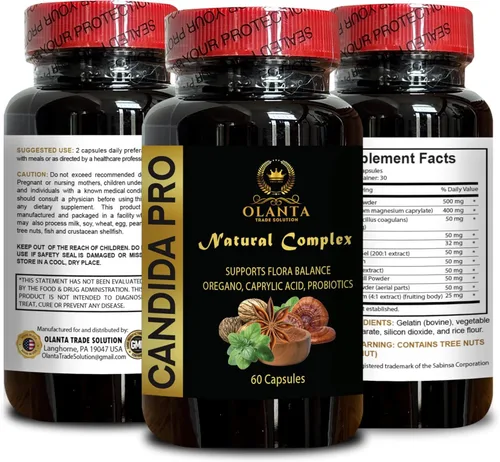 Cápsulas de apoyo Candida con mezcla de bienestar herbario para limpieza interna, equilibrio digestivo y apoyo diario de rutina | 1 botella de 60