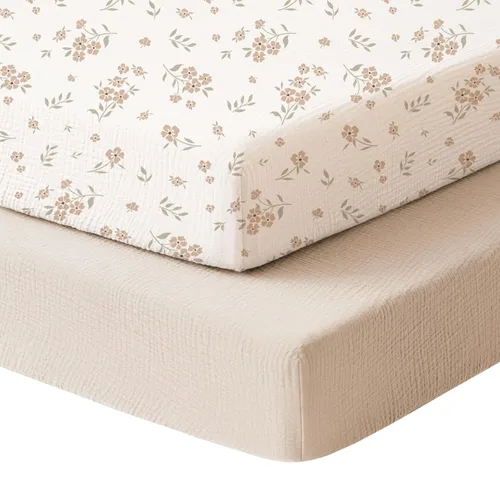 Miniatura 11 de Konssy Sábanas de Muselina para Cuna para Niña y Niño, 2 Piezas de Sábanas de Bebé de Algodón Suave y Transpirable para Colchón de Cuna Estándar