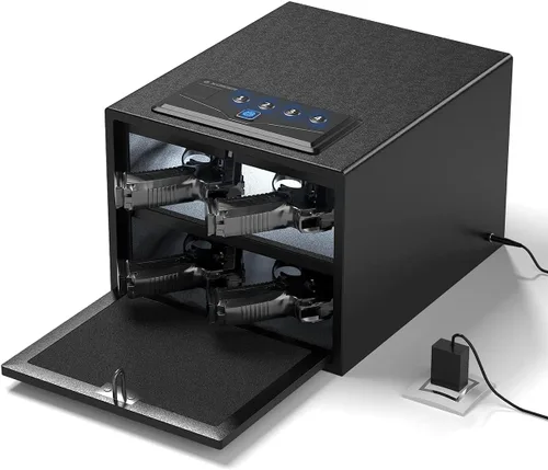 XDeer Caja fuerte biométrica para pistolas (certificada por FCC y Departamento de Justicia de California) - Caja fuerte para armas de mano de acceso