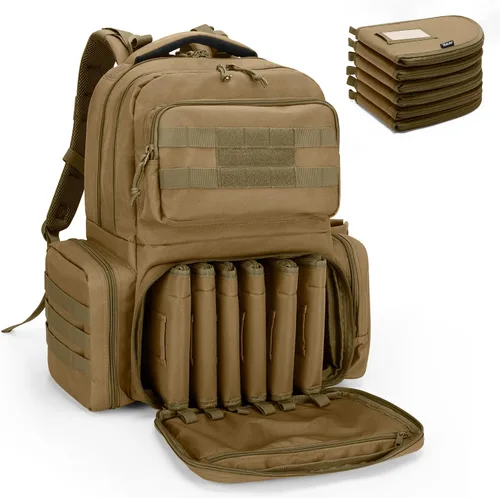Miniatura 8 de DSLEAF Mochila táctica para pistola con 6 estuches para pistola, mochila con 10 ranuras para cargador para disparar y cazar