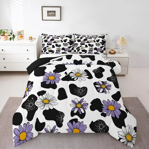 Miniatura 12 de Juego de edredón con estampado de vaca marrón para niñas y niños, edredón de plumón de piel de vaca de las tierras altas, ropa de cama de piel