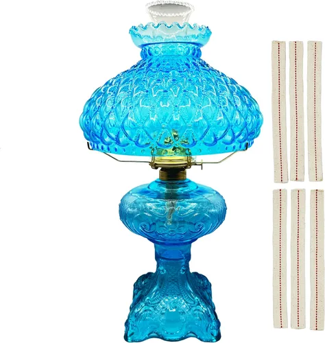 Miniatura 12 de Light of Mine - Conjunto de lámpara de aceite floral azul claro con tiras de mecha de repuesto 100% algodón de 3/4 pulgadas (azul claro, floral)