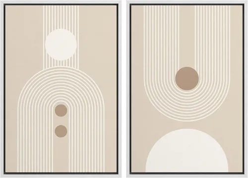 Miniatura 65 de SIGNWIN Lienzo enmarcado para pared, juego de arte de collage de ondas en espiral de mediados de siglo, formas abstractas, acogedor, neutro
