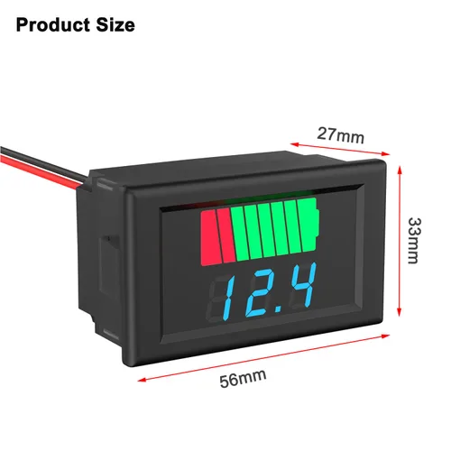 Miniatura 7 de Medidor de batería de CC, indicador de voltaje de capacidad de batería 2 en 1, 12 V, 24 V, 36 V, 48 V, 60 V, probador de batería digital LED