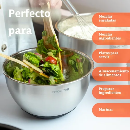 Miniatura 7 de Priority Chef Juego de tazones de mezcla de alta calidad con tapas, tapas herméticas, acero inoxidable más grueso, base antideslizante, 5 tazones