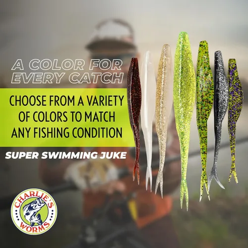 Miniatura 4 de Charlie's Worms Cebo de pesca artificial, súper juke de natación de agua dulce y salada, señuelos de pesca perfumados suave cebo 8 unidades Rojo