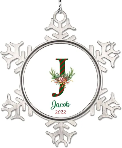 Miniatura 16 de Monograma inicial letra A copo de nieve, adorno de bayas de pino de Navidad para decoración de árbol de Navidad, adornos de Navidad personalizados