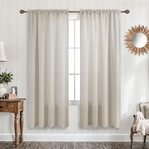 Miniatura 50 de KOUFALL Juego de 2 cortinas de puerta francesa, cortinas de lino para puerta/ventana, cortina transparente boho para cristal lateral delantero