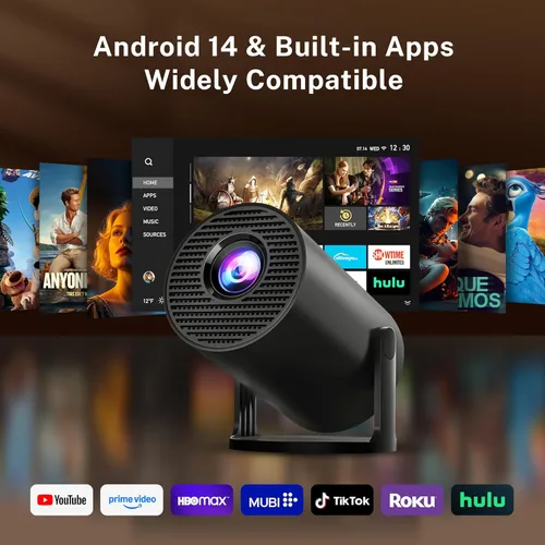 Miniatura 2 de Mini proyector con WiFi 6 y Bluetooth 5.4 Auto Vertical Keystone incorporado Android 14 OS, 1080P 4K compatible portátil 180° proyector giratorio