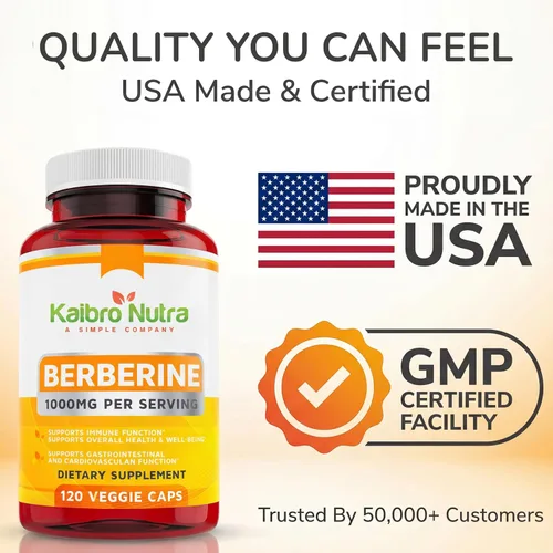 Miniatura 5 de Kaibro Nutra Suplemento de berberina de 1000 mg, berberina HCL para el sistema inmunológico, apoyo a la glucosa, salud circulatoria
