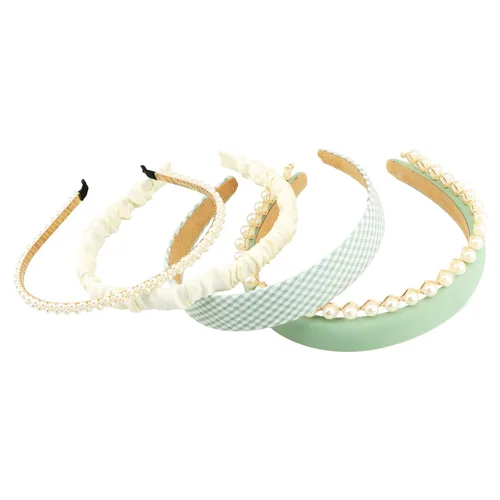 Miniatura 9 de Diademas de moda para mujeres y niñas, 5 piezas de diadema de perlas, diademas florales acolchadas para mujeres, diadema ancha vintage (verde)