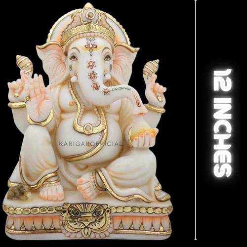 Miniatura 5 de Estatua de Ganesha de mármol hecha a mano, Ganpati Murti de 12 pulgadas, ideal para decoración del hogar, puja, regalos de inauguración de la casa