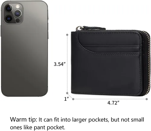 Miniatura 3 de Carteras GOIACII para hombres de cuero genuino con bolsillo frontal RFID con cierre de cremallera Bifold con tarjetero RFID, Zip Around, Bifold
