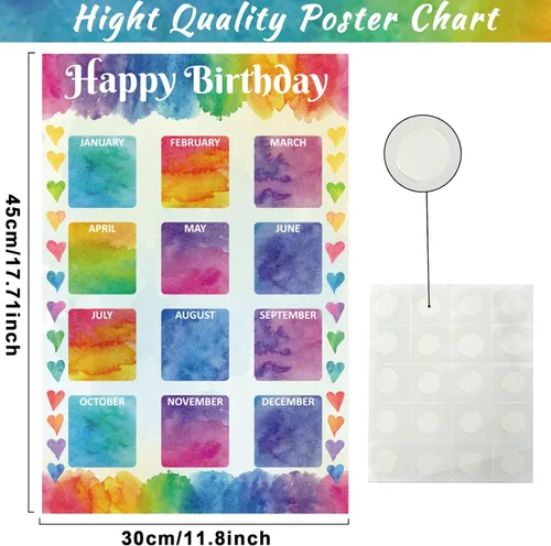 Miniatura 2 de Tabla de feliz cumpleaños para aula, 2 unidades, decoración de póster de cumpleaños de 17 x 12 pulgadas, recortes de calendario de cumpleaños
