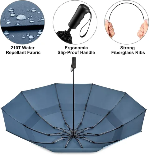 Miniatura 6 de G4Free Paraguas de golf grande de 42/46/54/62 pulgadas, paraguas compacto de viaje inverso, 10 varillas, resistente al viento para lluvia, doble