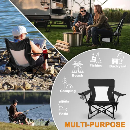 Miniatura 6 de Joyfair Silla de camping de playa (paquete de 2), silla plegable al aire libre para adultos, silla portátil resistente con reposabrazos para pesca