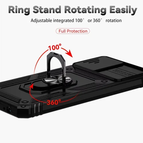 Miniatura 5 de Funda para Redmi Note 10/Redmi Note 10S/Poco M5S con protector de pantalla de vidrio templado y cubierta de cámara deslizante, anillo magnético Negro