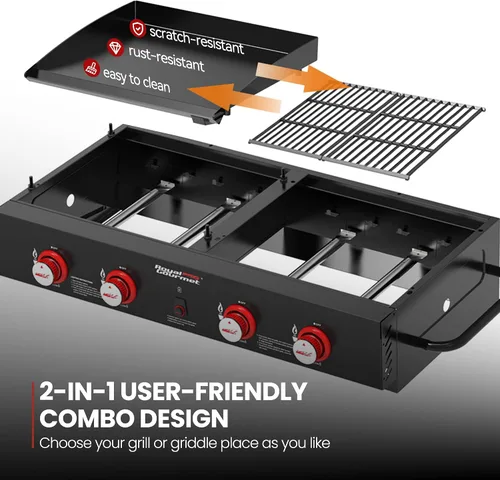 Miniatura 5 de Royal Gourmet GD4002T Combo de Parrilla y Plancha Tailgater de 4 Quemadores, Parrilla Portátil de Gas Propano de Superficie Plana con Salida