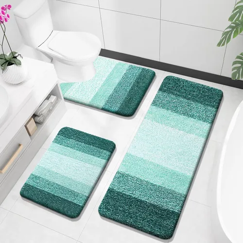 Miniatura 32 de OLANLY Juego de alfombras de baño de 3 piezas, alfombras de baño de microfibra suave y absorbente y alfombra de inodoro de contorno en forma de U
