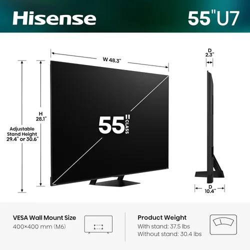 Miniatura 3 de Hisense 55" U7 Mini-LED ULED 4K UHD Best Premium Gaming Google Smart TV (55U7SG, 2026 NUEVO) - Hi-QLED, Native 165Hz, VRR 330, HDR10+, Dolby Vision