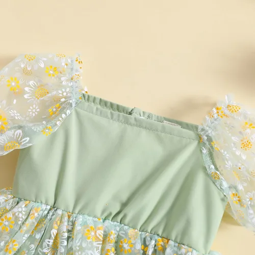 Miniatura 5 de IDOPIP Conjunto de 2 piezas para bebé recién nacido, con diadema, bordado de flores, tutú, princesa, fiesta de cumpleaños, conjunto de ropa