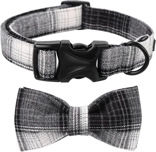 Miniatura 16 de Lionet Paws Collar para perro y gato con corbata de moño, hebilla de plástico ajustable, collar de cuadrícula para perros pequeños, medianos