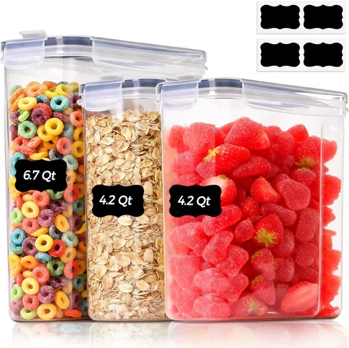 ComSaf Juego de recipientes de cereales (6L/4 pulgadas x 2), recipientes herméticos para almacenamiento de alimentos para mascotas, dispensador de