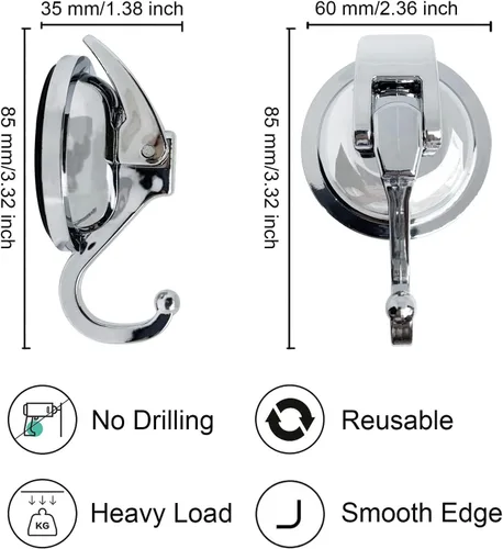 Miniatura 4 de Ganchos con ventosa, vidrio resistente, reutilizable, sin perforaciones, para bata de baño y guirnalda (plata, paquete de 4)
