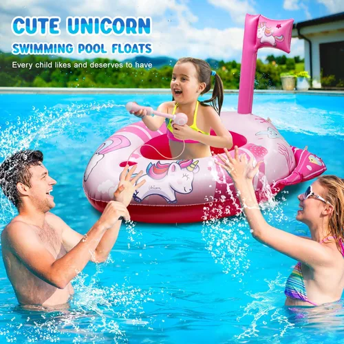 Miniatura 8 de HopeRock Flotadores de piscina de unicornio para niños pequeños y niños, con pistola de agua, juguetes de piscina para niñas de 3 a 8 años, juguetes