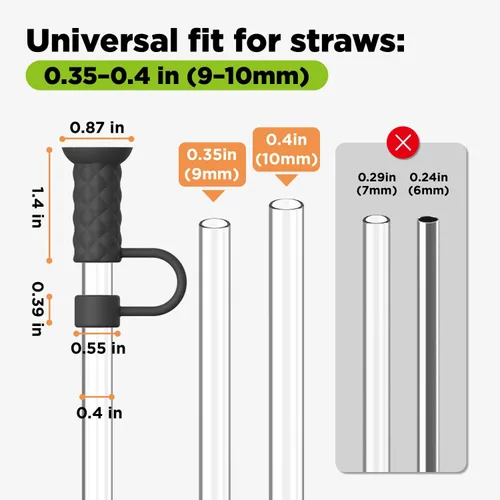 Miniatura 6 de 6 piezas de tapas con base de succión para pajitas, 0.4in/10mm, topper para pajitas para vaso Stanley 30/40 oz, negro