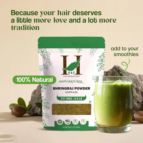 Miniatura 3 de H&C - Polvo de Bhringraj 100% natural para cabello (0.5 libras/08 onzas), rejuvenecedor para el crecimiento del cabello de Indian Ayurveda