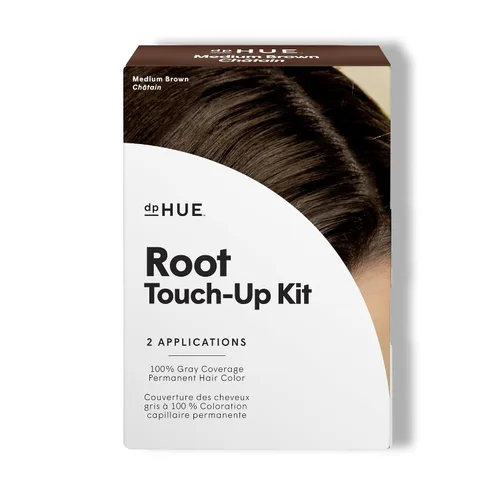 dpHUE Kit de retoque de raíces, marrón medio - Tinte permanente para el cabello para cobertura de canas - Incluye dos aplicaciones - Sin parabenos,