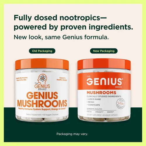Miniatura 4 de The Genius Brand Genius Mushrooms - Suplemento a base de plantas para el sistema inmunitario, concentración y energía - Mane de León, Cordyceps