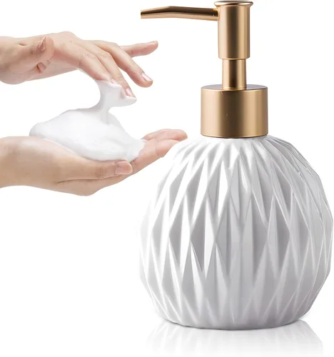Miniatura 11 de Ceramics - Dispensador de jabón dorado para baño, dispensador de jabón de alivio para fregadero de cocina, botella de jabón líquido recargable