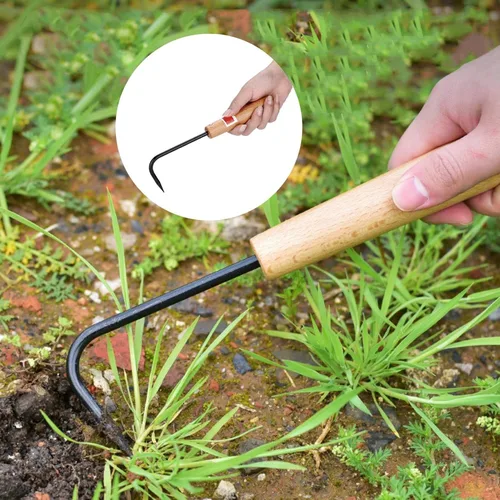 Miniatura 5 de Escardadora, herramienta de deshierbe de jardín de metal con mango de madera, mini extractor de malezas cultivador para excavar bordes plantación