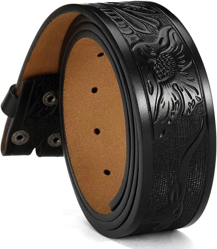 CHAOREN Cinturones occidentales para hombre sin hebilla, cinturón vaquero de 1.5 pulgadas, cinturón de cuero genuino para jeans, agujero ovalado,