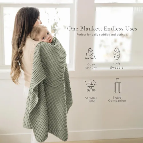 Miniatura 2 de Konssy Manta de Bebé de Gofre - Suave y Acogedora Manta de Arrullo para Guardería, Manta Ligera para Niños Pequeños para Niños y Niñas, Ideal