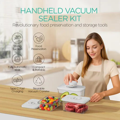 Miniatura 2 de Sellador al vacío de mano para alimentos con 3 recipientes de vacío, mini y sellador al vacío portátil para conservación de alimentos, recargable e
