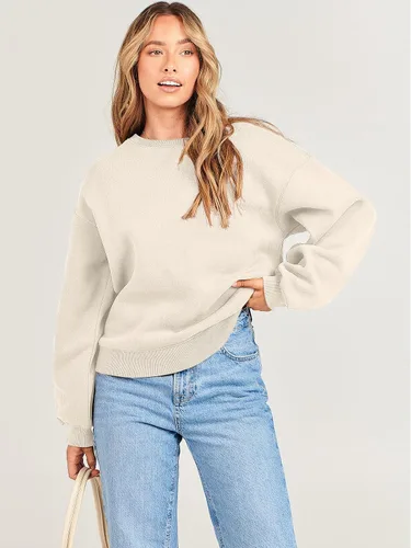 Miniatura 8 de ANRABESS - Sudaderas de vellón de mujer, cuello redondo, de gran tamaño, bonitas, para otoño e invierno, para estudiantes de preparatoria, jóvenes