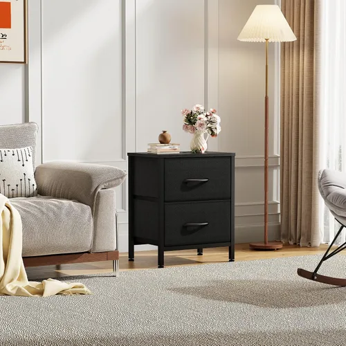 Miniatura 7 de Sweetcrispy - Mesita de noche pequeña con 2 cajones de tela, mesa auxiliar para dormitorio, para mesita de noche de 20 pulgadas de alto para Negro