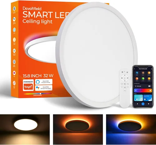 Miniatura 10 de Lámpara de techo LED regulable con control remoto, 24 W, 2640 lúmenes, 12 pulgadas, luz nocturna cálida de 2000 K y 3000 K-6500 K, moderna lámpara