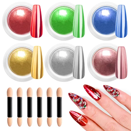 Miniatura 16 de Polvo de uñas cromado y perla, efecto de hadas, polvo de uñas rosa cromado, blanco, perlado aurora, sirena, iridiscente, cromo, polvo, espejo Polvo