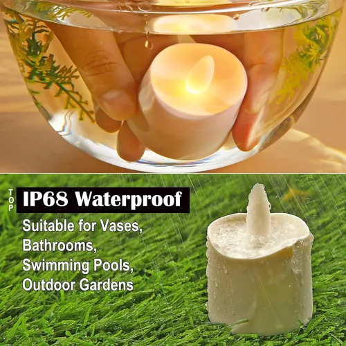 Miniatura 6 de HL Velas sin llama con temporizador remoto, más de 100 horas recargables, impermeables, funciona con pilas, con base de carga, velas flotantes