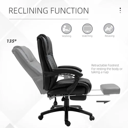 Miniatura 7 de Executive High Back Office Chair Executive Computer Desk Chair with PU Leather, Adjustable Height and Retractable Footrest, Black