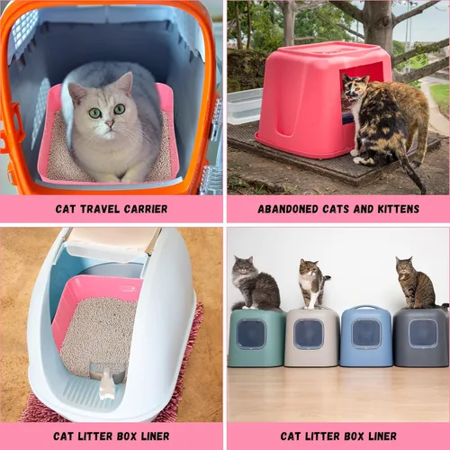 Miniatura 6 de Bokon Caja de arena desechable de 25 unidades para gatos, bandeja de arena desechable grande para viajes al hogar, cajas de arena de plástico Rosado